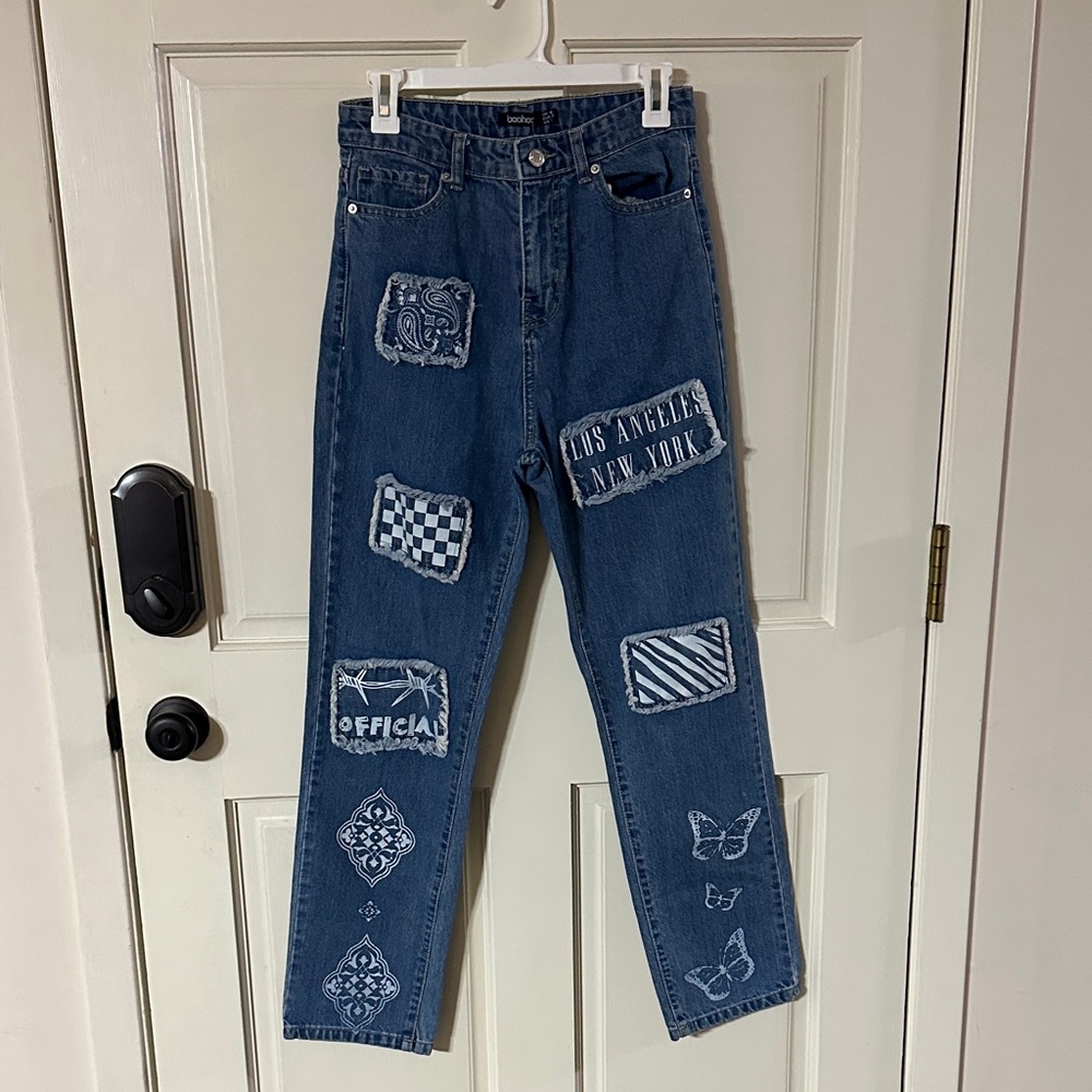 Boohoo Blue Patchwork Women Jeans